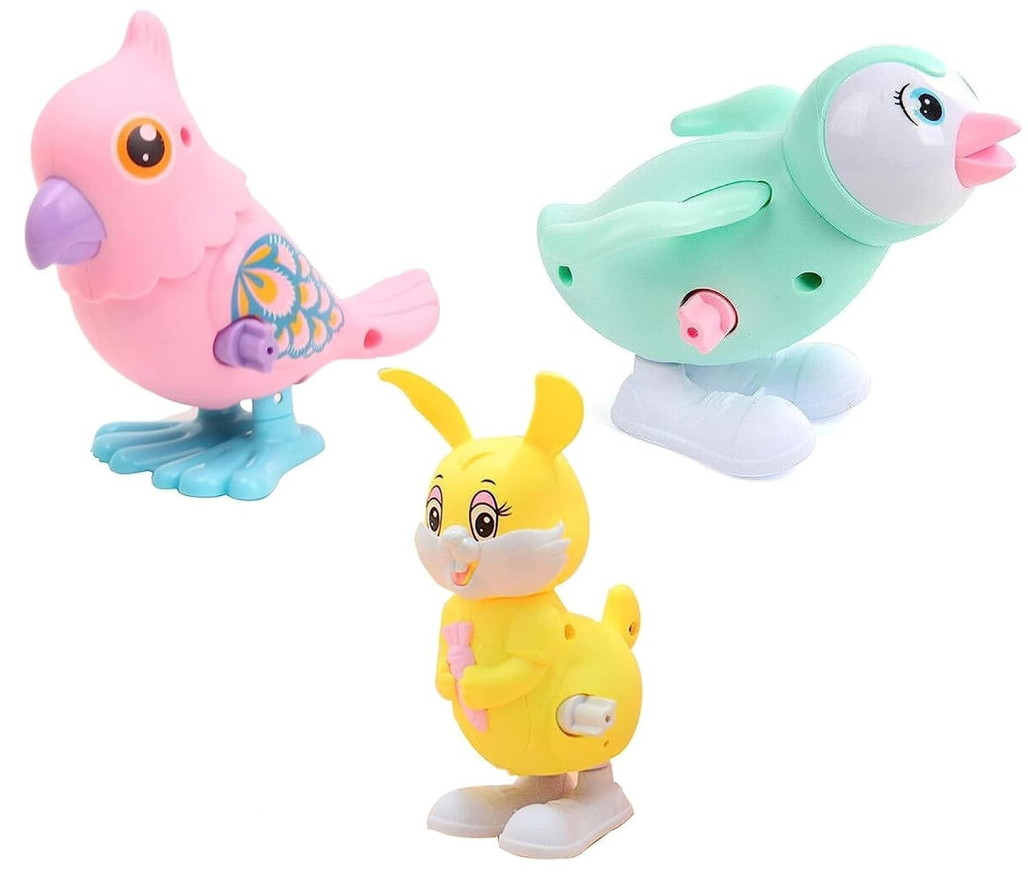 Colourful Key Wind-Up Bird & Animal Jumping Walking Toys – Pack of Any 4