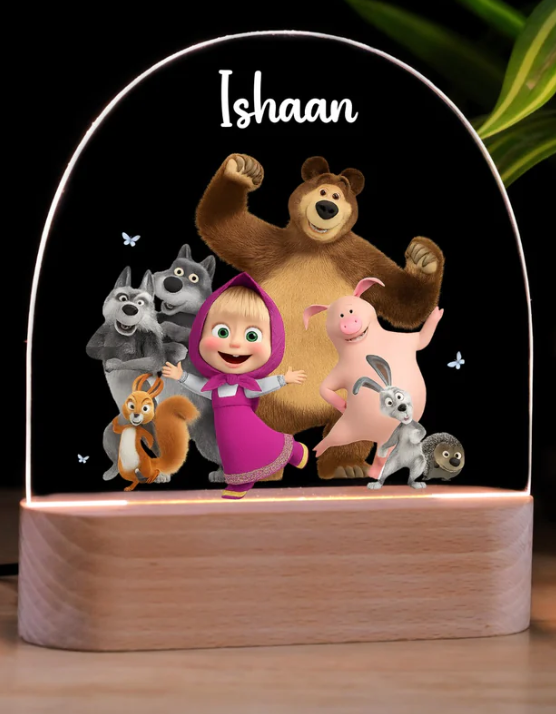 LED Night Lamp – Custom Name Kids Night Light with Wooden Base | Nursery & Bedroom Décor