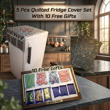 5-Piece Quilted Fridge Cover Set with 10 Free Storage Bags