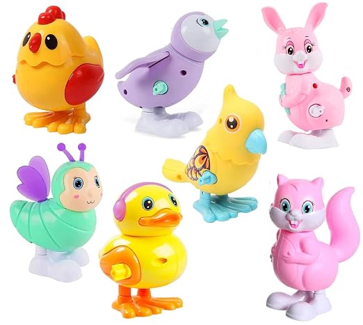Colourful Key Wind-Up Bird & Animal Jumping Walking Toys – Pack of Any 4