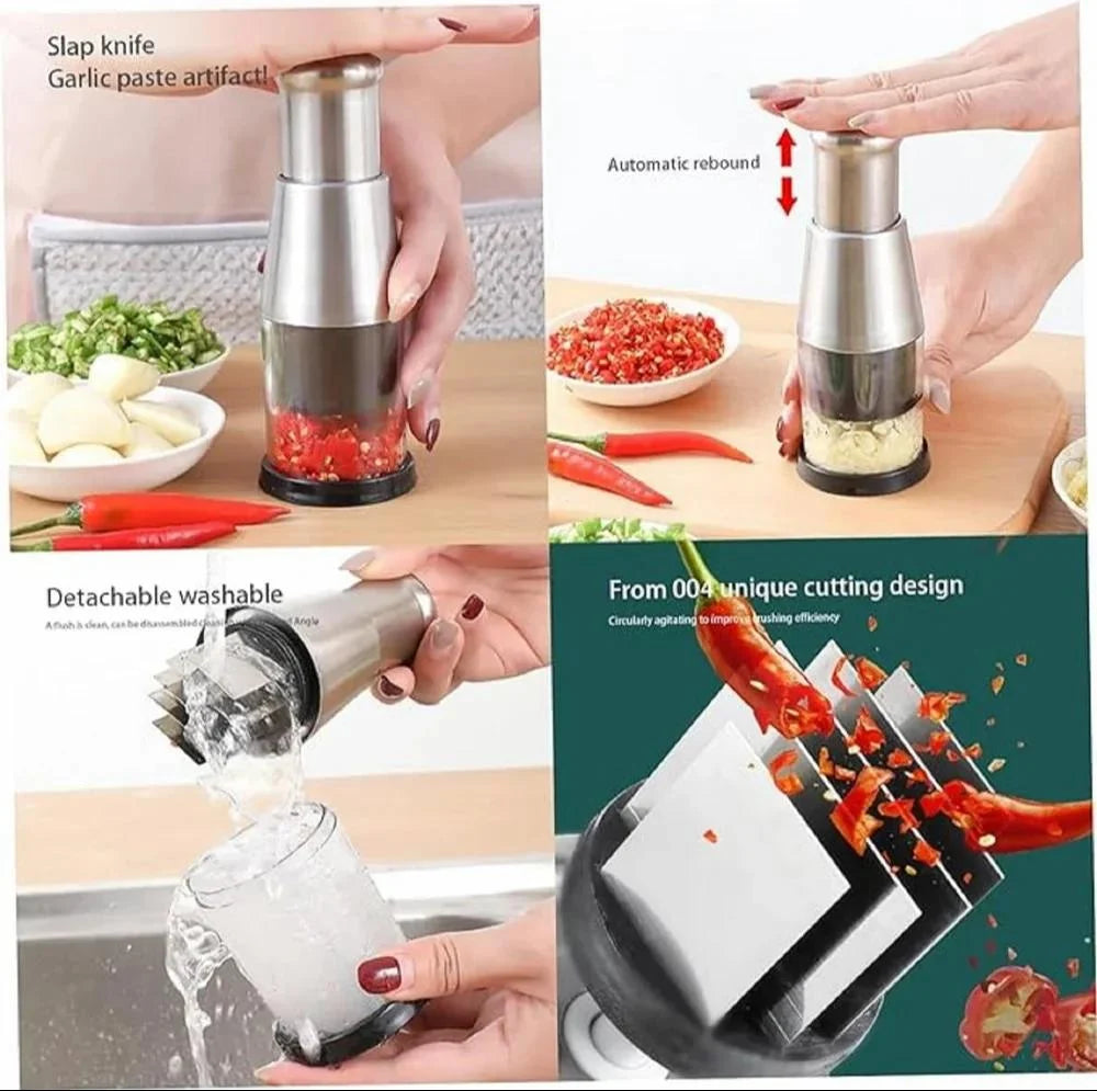 Manual Garlic Chopper & Vegetable Mini Food Chopper – Stainless Steel Hand Press Garlic Mincer