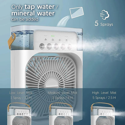 Portable Mini Air Cooler Fan with 5 Mist Spray Modes & 600ml Water Tank