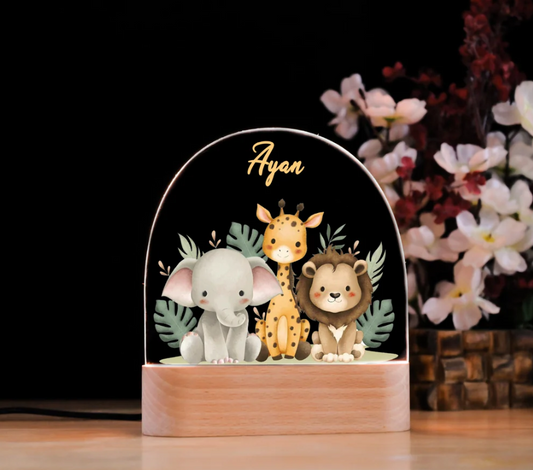LED Night Lamp – Custom Name Kids Night Light with Wooden Base | Nursery & Bedroom Décor