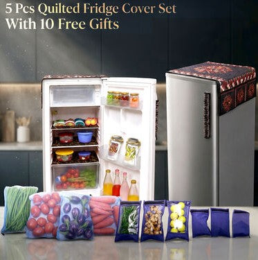 5-Piece Quilted Fridge Cover Set with 10 Free Storage Bags