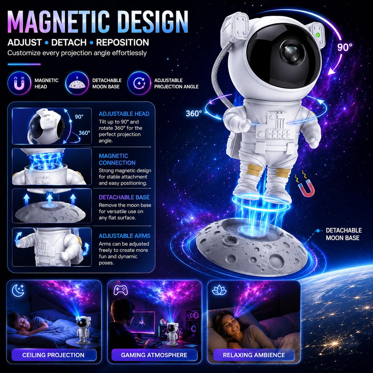 Astronaut Galaxy Star Projector with Remote Control – LED Nebula Night Light for Bedroom & Home Décor