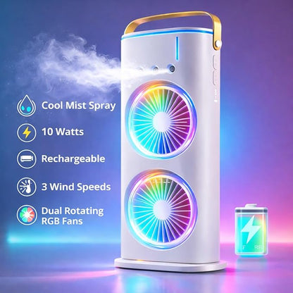 Rechargeable Portable Air Cooler Fan with Remote Control & Mist Spray