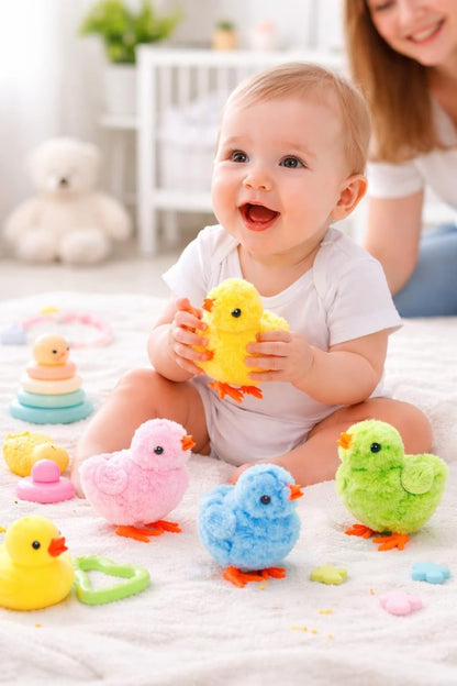Cute Wind-Up Walking Chick Toy – Soft Plush Baby Toy | Colorful Clockwork Chick for Kids