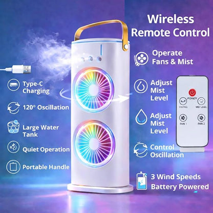 Rechargeable Portable Air Cooler Fan with Remote Control & Mist Spray