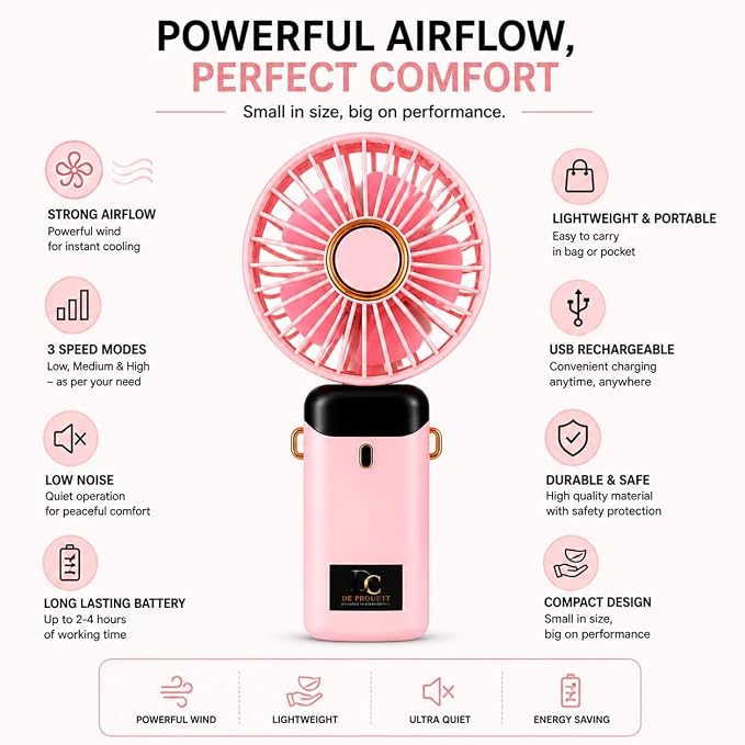 Portable Rechargeable Mini Handheld Fan – USB Charging, 3 Speed Modes