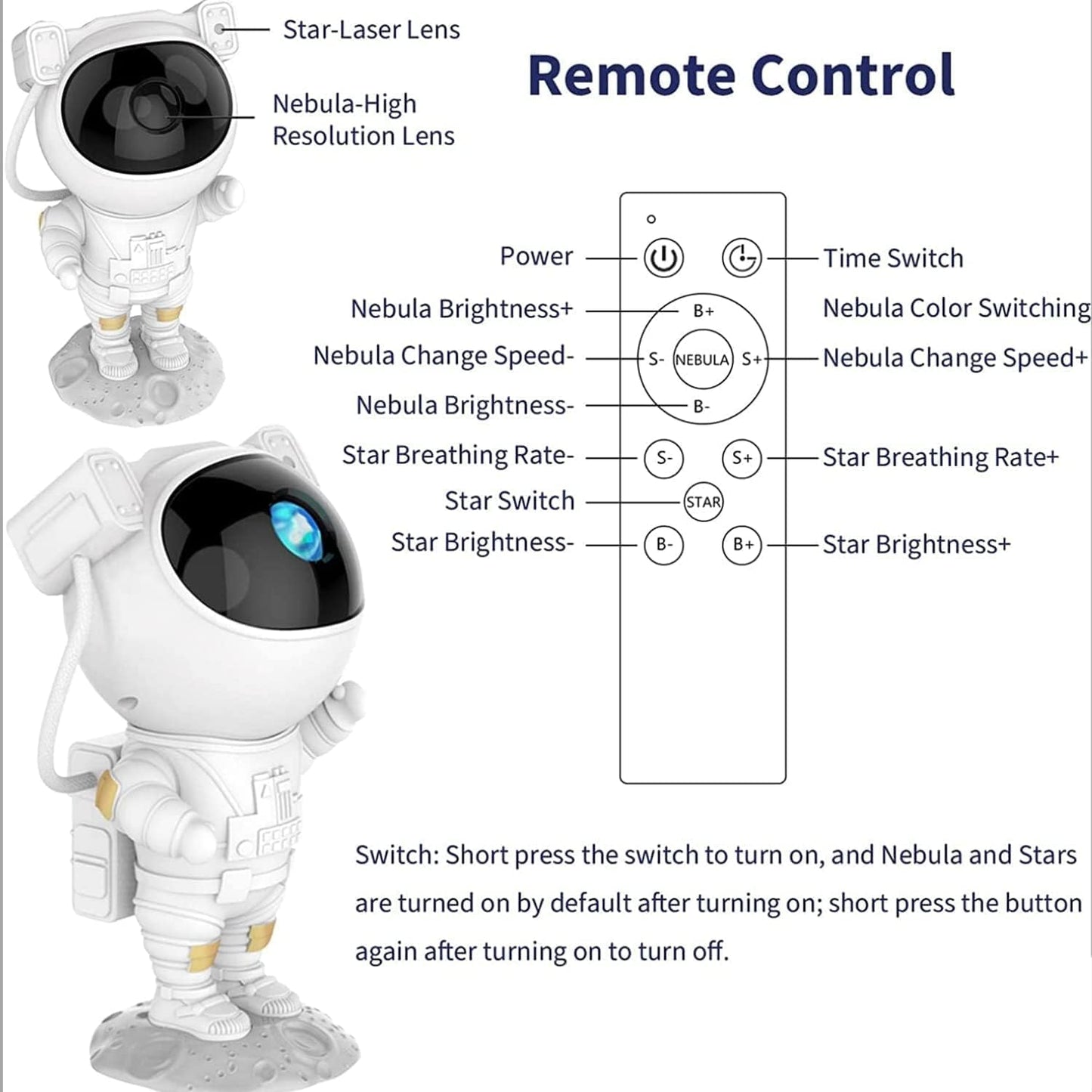 Astronaut Galaxy Star Projector with Remote Control – LED Nebula Night Light for Bedroom & Home Décor