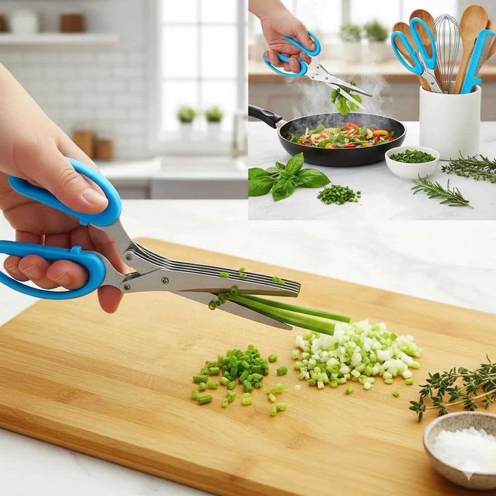 5-Blade Herb Scissors – Multi-Blade Kitchen Scissors for Fast Herb & Vegetable Cutting | Stainless Steel