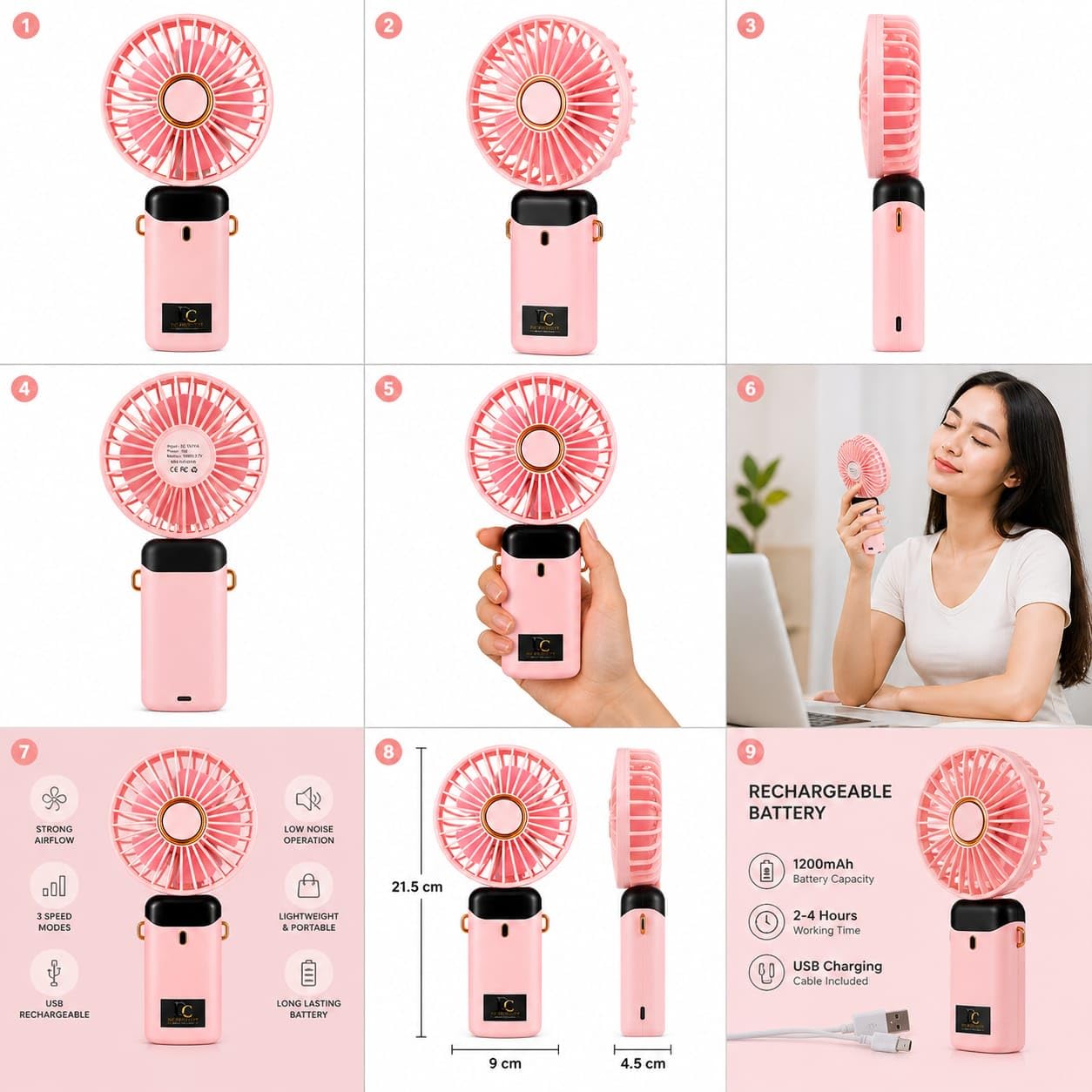 Portable Rechargeable Mini Handheld Fan – USB Charging, 3 Speed Modes