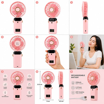 Portable Rechargeable Mini Handheld Fan – USB Charging, 3 Speed Modes