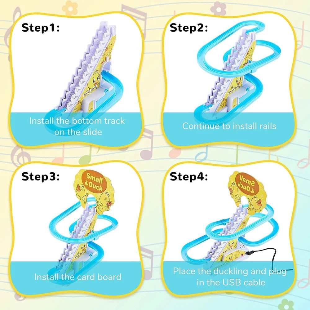 Electric Climbing Duck Track Toy – Musical Escalator Duck Race Toy with Lights for Kids