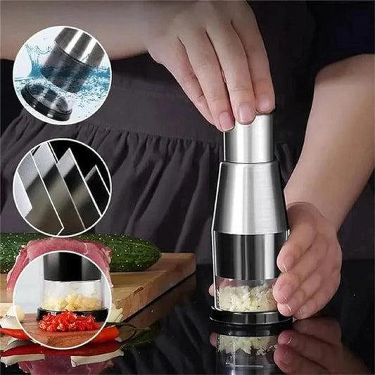 Manual Garlic Chopper & Vegetable Mini Food Chopper – Stainless Steel Hand Press Garlic Mincer