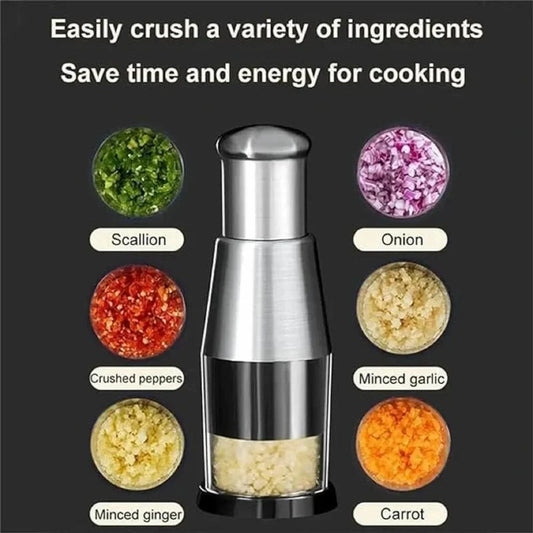 Manual Garlic Chopper &amp; Vegetable Mini Food Chopper – Stainless Steel Hand Press Garlic Mincer