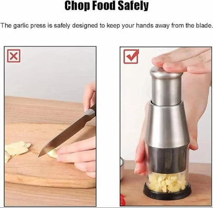Manual Garlic Chopper &amp; Vegetable Mini Food Chopper – Stainless Steel Hand Press Garlic Mincer