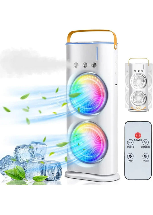 Rechargeable Portable Air Cooler Fan with Remote Control & Mist Spray